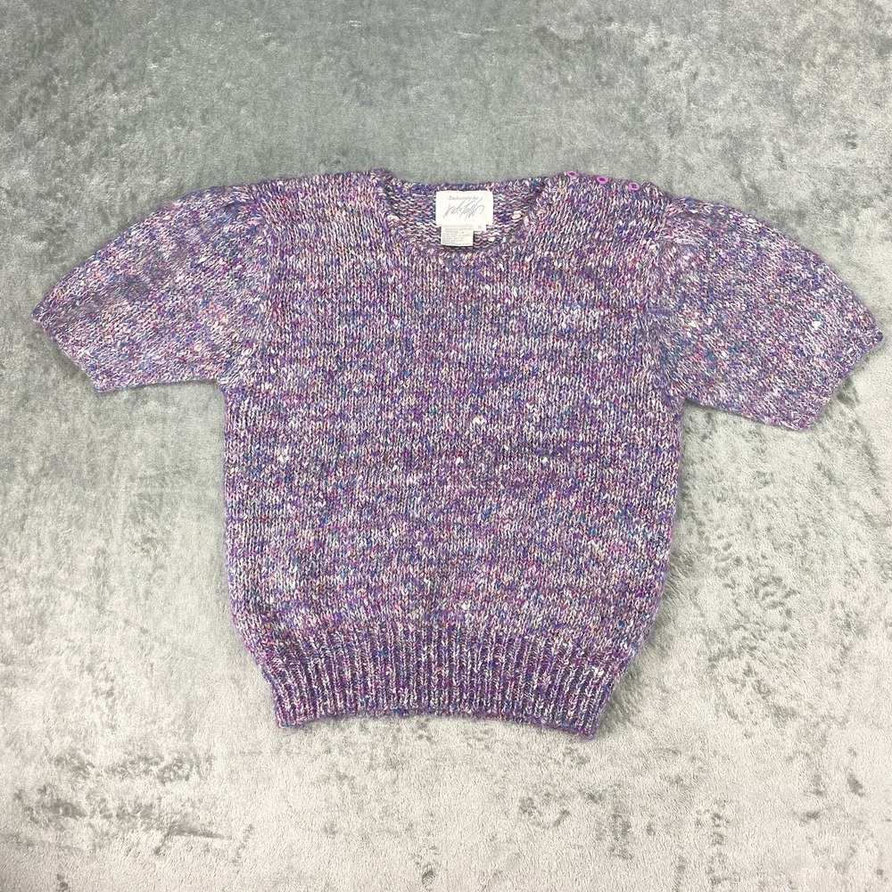 Vtg Lord & Taylor Sweater Womens S Purple Puff Sleeve Angora Rabbit Buttons